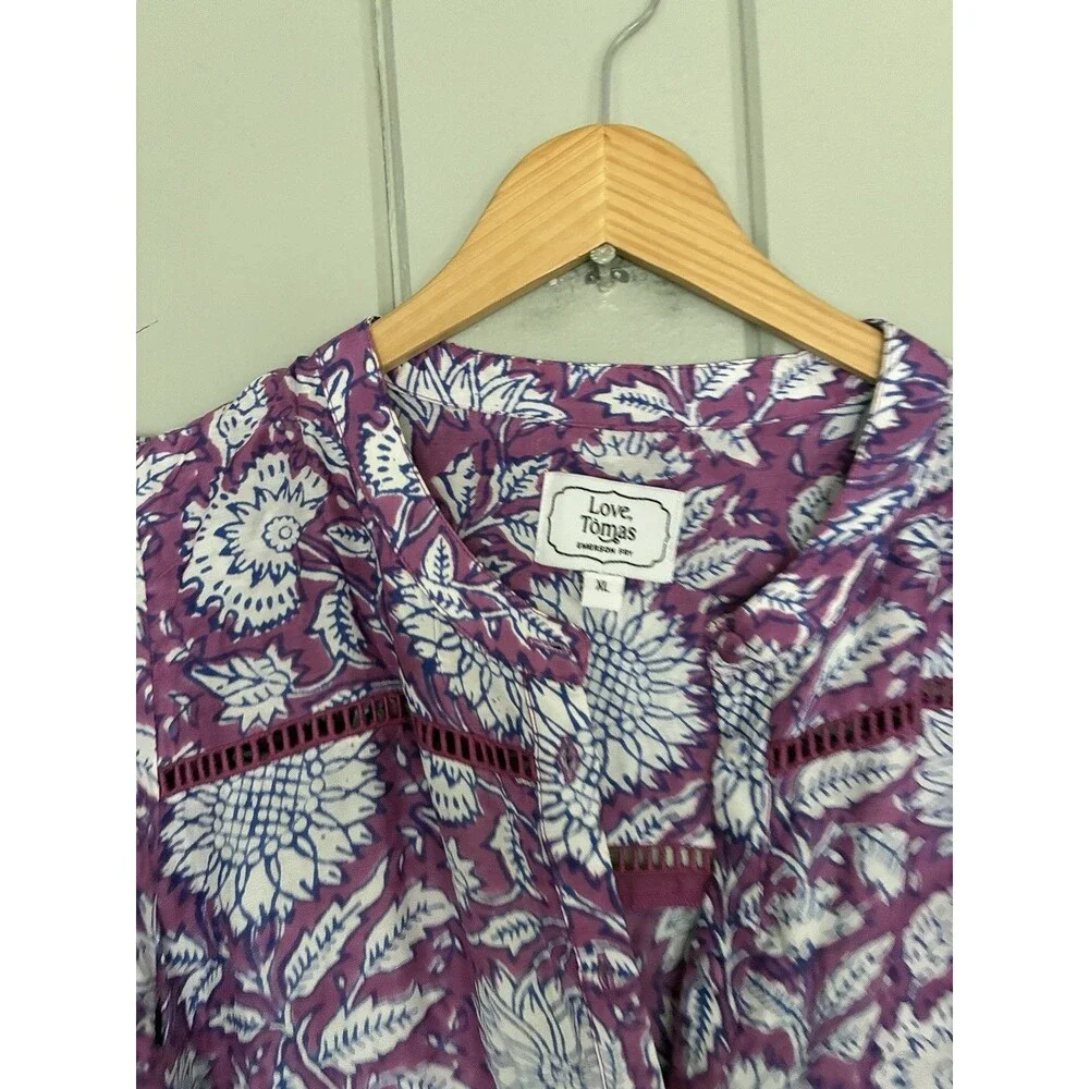 Emerson Fry Maxi Dress XL Lucy 4 Love Thomas Long Floral Purple Boho Button - Picture 2 of 8